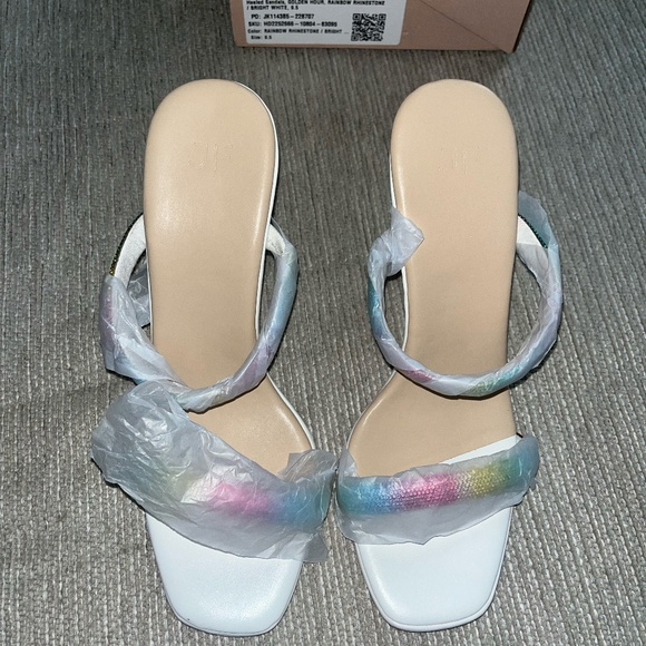 NIB Pastel Rainbow Rhinestone Sandal Heels - Picture 2 of 8